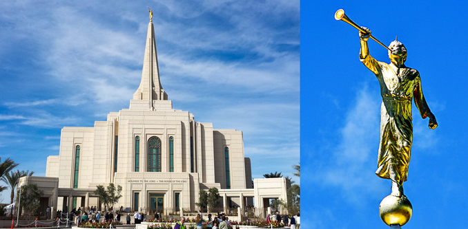 Templo Mormón en Arizona y Angel Moroni (derecha)