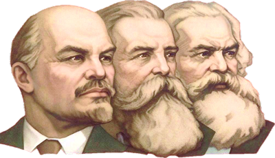 Vladímir Lenin, Friedrich Engels, y Karl Marx