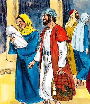 Jesús es presentado en el templo por José y María