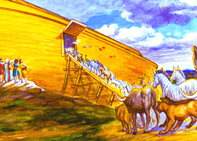 Puerta lateral Arca Noe Animales subiendo rampa