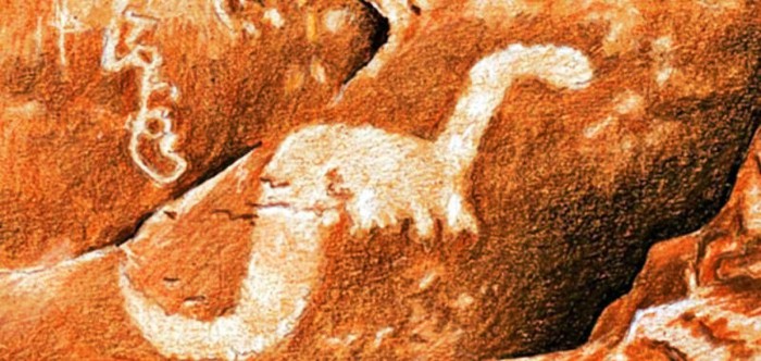 Pintura rupestre de Dinosaurio Indios en Utah