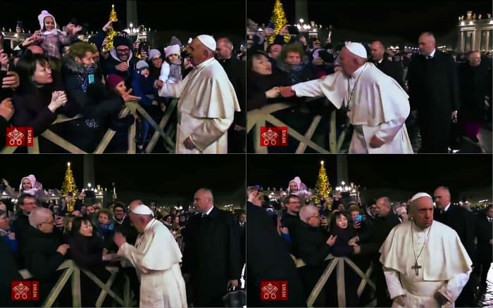 Papa Francisco golpeando a mujer