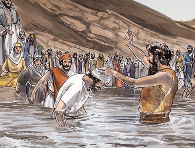 Juan El Bautista bautizando muchedumbre