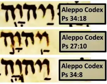 Prueba 3 Conjunción y con YAHWEH Manuscrito Alepo